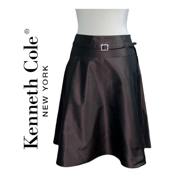 Kenneth Cole (NWT) Metallic Fully Lined A-Line skirt w/Belt, Size 10 - Picture 1 of 13